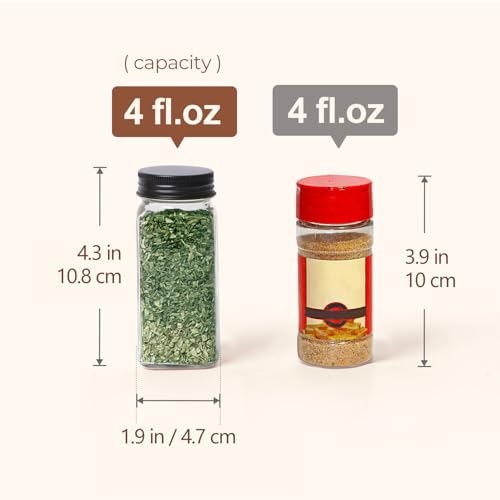 Glass Spice Jars with with Labels 4 oz 24 Pack Small Square Bulk Set (Metal Black Lids)