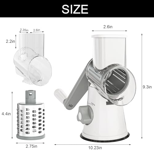Rotary Cheese Grater Hand Crank Cheese Shredder for Fresh Cheese (5 BLADES / White)