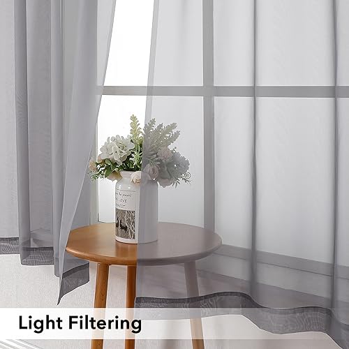Grey Short Sheer Curtains 45 Inch Length for Small Windows (Charcoal Grey / 42"W x 45"L (Pack of 2))