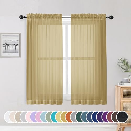 Sheer Curtains 54 Inch Length 2 Panels Set (Gold / 42"W x 54"L (Pack of 2))