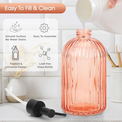 Stripe Glass Soap Dispenser with Black Plastic Pump (Plastic Pump / Stripe-orange)