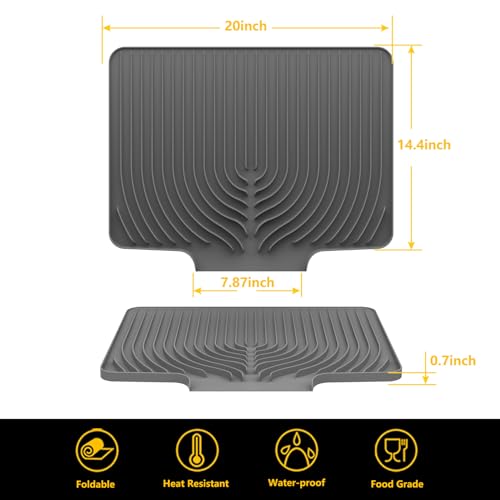 DIsh Drying Mat for Kitchen Counter (20×15.7inch Extra Large / Gray)