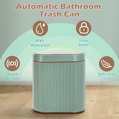 Bathroom Trash Can with Automatic Lid (Green Brown)