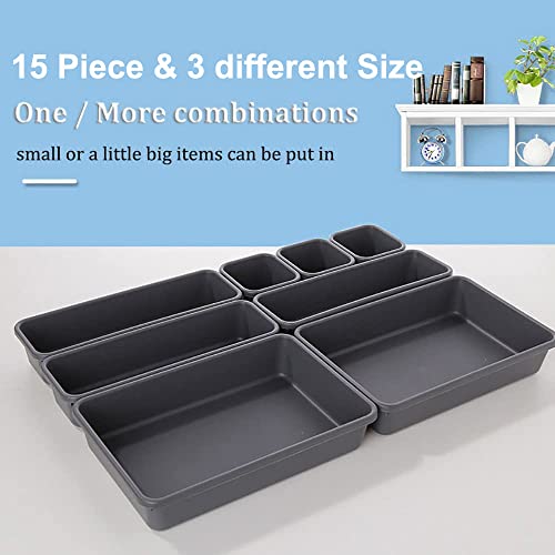 15PCS Plastic Drawer Organizer (Black / 15 pieces)