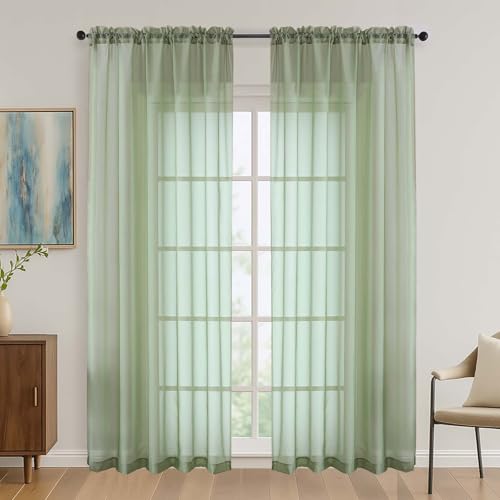 Sage Green Sheer Curtains 84 Inches Long 2 Panels Set (Sage Green / 59"W x 84"L (Pack of 2))
