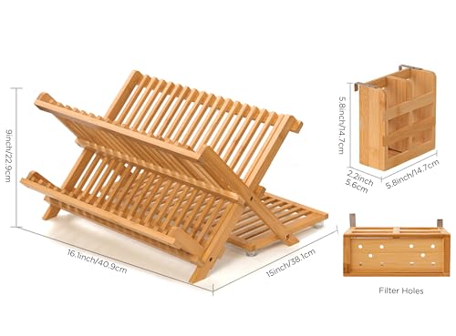 Bamboo 3 Tier Dish Drying Rack with Utensil Holder