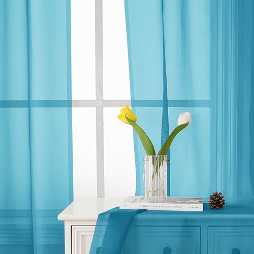 Turquoise Sheer Curtains 72 Inches Long 2 Panels (Turquoise / 40"W x 72"L (Pack of 2))