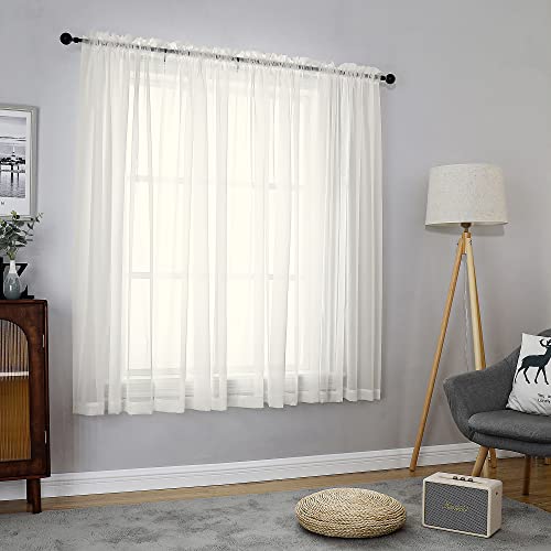 2 Panels Ivory Sheer Curtains 54 Inches Length Window Treatment for Kitchen (Ivory / 42"W x 54"L (Pack of 2))