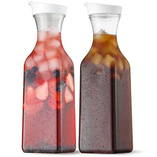 Plastic 50 Oz Water Carafe with Flip Top Lid (2 PACK)
