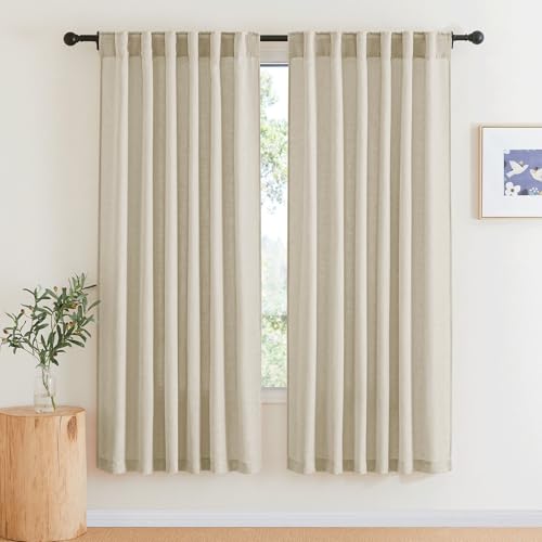 Light Filtering Linen Sheer Curtains 72 inch Long for Farmhouse (Beige / 52"W x 72"L (Pack of 2))