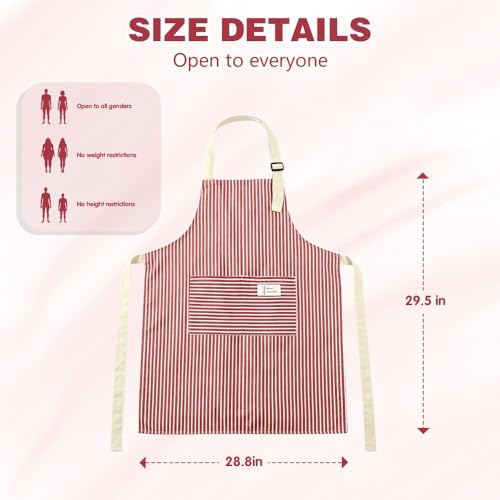 Aprons For women With Pockets Aprons For Soft Apron With An Adjustable Neck Strap (Fine Green Stripes + Fine Red.)