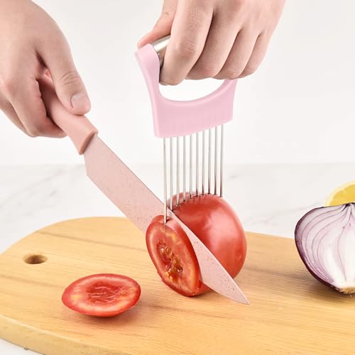 Stainless Steel Onion Holder for Slicing (Pink)