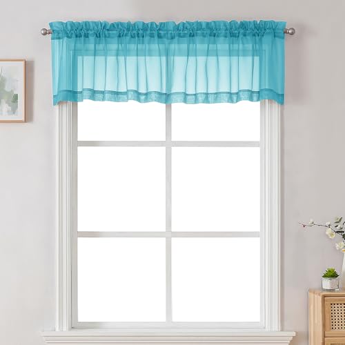 Sheer Valances for Windows 2 Pack (Turquoise / 42"W x 18"L (Pack of 2))