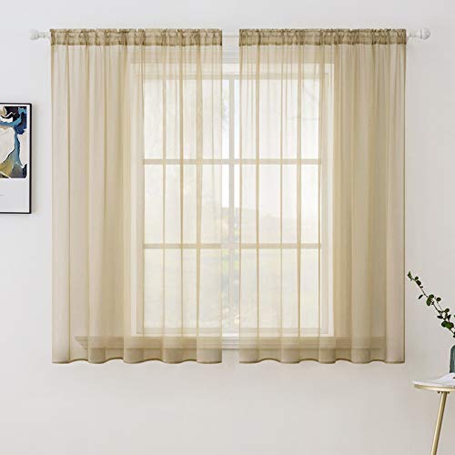 2 Panels Sheer Curtains for Living Room 54 X 63 Inches Beige (Beige / 54"W x 63"L (Pack of 2))