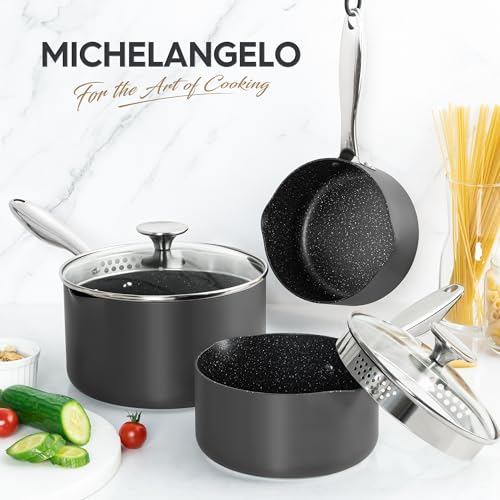 Hard Anodized Saucepan Set with Lids (1.5+2+3 Quarts)