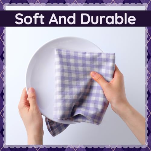 2 Pcs Purple Gingham Kitchen Towels Cotton Ruffled (Purple / Gingham)