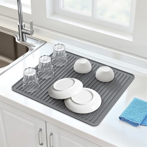 Silicone Dish Drying Mat for Kitchen Counter (White / 18" x 16")
