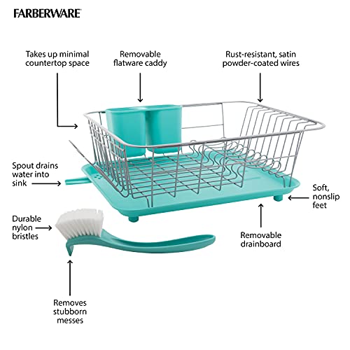 Compact Dish Drying Rack with Drainboard (Aqua / Dish Rack Set)
