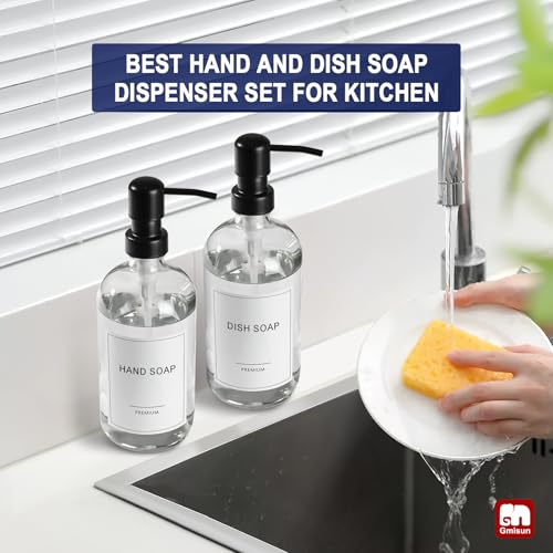 Glass Soap Dispenser with Pump (Clear Bottle + Black Pump / 2 Pack)