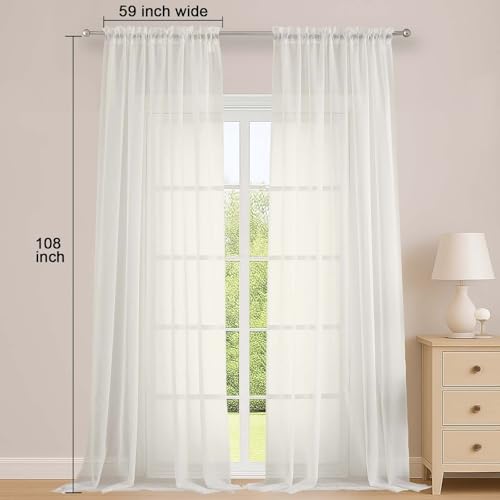 Ivory Sheer Curtains 108 Inch Long 2 Panels for Living Room 59" Wide (Ivory / 59"W x 108"L (Pack of 2))