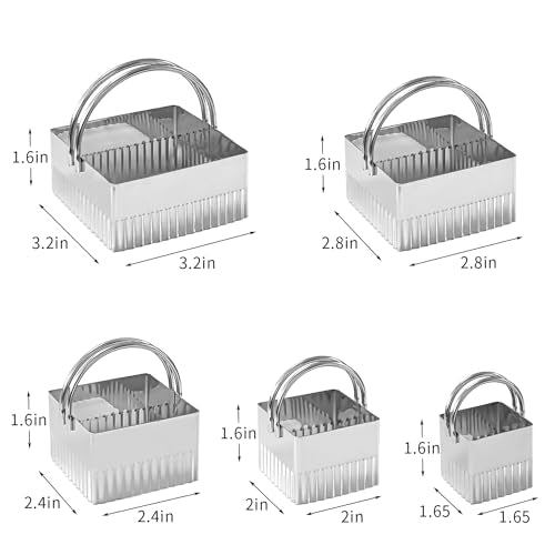 5 Pieces Biscuit Cutters with Handle (Square Fluted Edge)