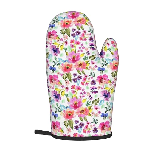 Floral Oven Mitts and Pot Holders Sets Spring Summer Kitchen Mitts Colorful Blossom Potholders 2PCS Wildflower Oven Gloves Hot Pads for Kitchen Baking Cooking (Multicolor Spring Summer Flowers)