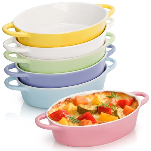 6 Pack 20 oz Oval Au Gratin Baking Dishes with Handles
