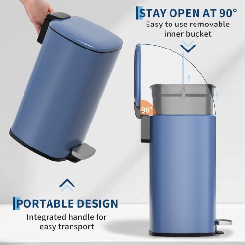 Bathroom Trash Can with Lid (Navy Blue / 2.4 gallons)