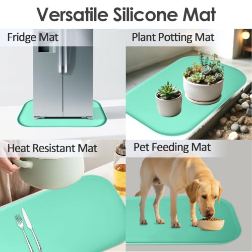 Silicone Coffee Maker Mat with Lip for Countertops (Mint Green / 24'' x 16'')