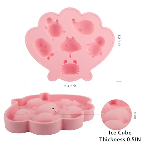 Ice Cube Tray Shell Silicone Ice Cube Trays with Marine Life Shape (Pink)
