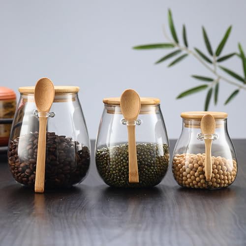 Airtight glass jar storage container with bamboo lid Set of 2 (Small)