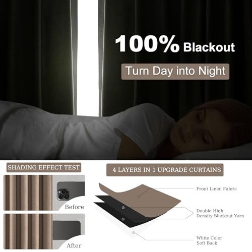 78 Inch Black Out Living Room Boho Curtains 2 Panels Set Room Darkening Insulated Thick Linen Textured Curtain Drapes Cabin Bay Window Treatments with Back Tab Taupe (Faux Linen / 52"W x 78"L (Pack of 2))