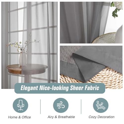 Grey Sheer Curtains 90 Inches Long 2 Panels (42"W x 90"L (Pack of 2) / Charcoal Grey)