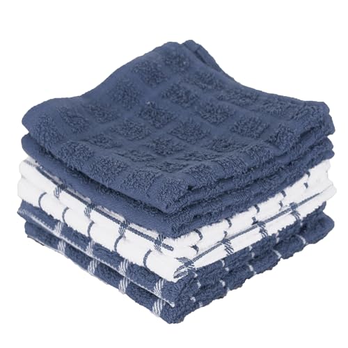 Premium 100% Cotton Terry Check Kitchen Dish Cloths (Federal Blue / 6-Pack - Dish Cloths)