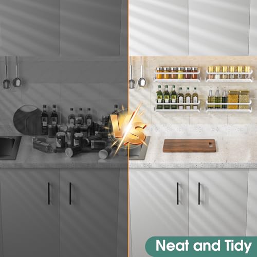 4 Pack Wall Mounted Spice Rack for Kitchen Cabinet (4 PACK / White)