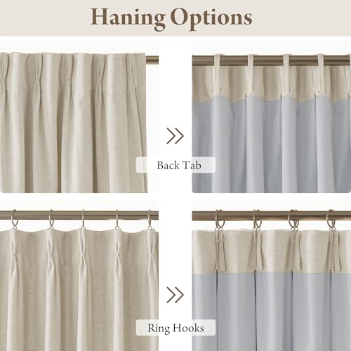 100% Blackout Pinch Pleated Linen Curtains for Bedroom Living Room (Pinch Pleated - Beige / 40"W x 102"L (Pack of 2))