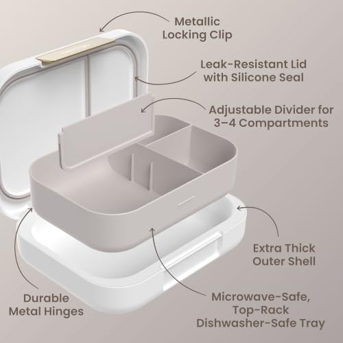 Modern Adult Bento Lunch Box with 3 (White)