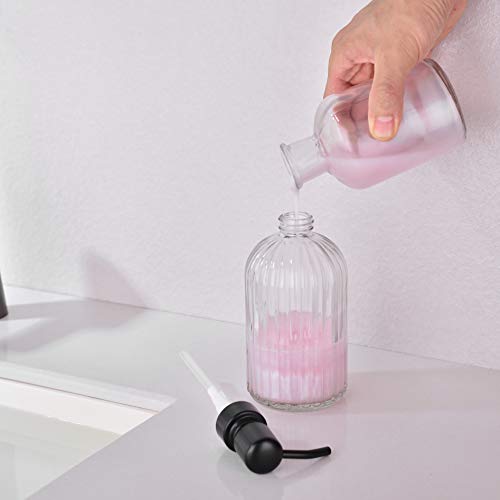 16Oz Bathroom Glass Soap Dispenser with Black Rust Proof Pump (Matte Black +Clear / 1-Pack)