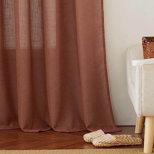 Linen Semi Sheer Curtains for Bedroom Living Room 84 inches Long (Terracotta / 52"W x 84"L (Pack of 2))
