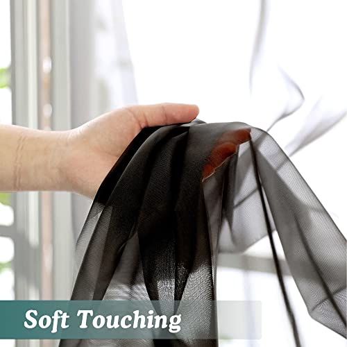 Sheer Curtains 63 Inch Length 2 Panels (Black / 42"W x 63"L (Pack of 2))