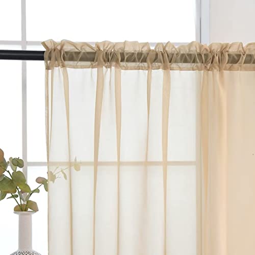 Sheer Voile Window Treatment Rod Pocket Curtain Panels for Kitchen Bedroom Living Room Drapes Sunlight Filtering Privacy Semi Home Decor Assorted Colors Sizes (Beige / 52"W x 108"L (Pack of 2))