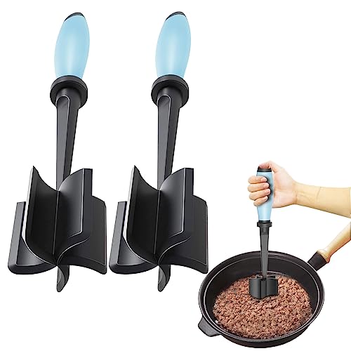 2Pack Meat Chopper Hamburger Masher Ground Beef Smasher Utensil Mix Tool (2 Pack-Aqua)