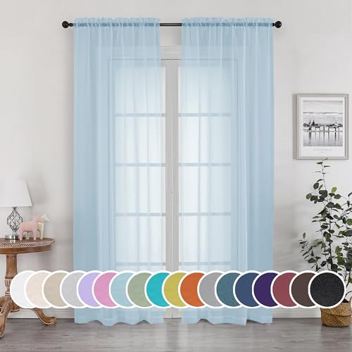 Light Blue Sheer Curtains 84 inches Long for Bedroom Living Room 2 Panels Set (Sky Blue / 42"W x 84"L (Pack of 2))