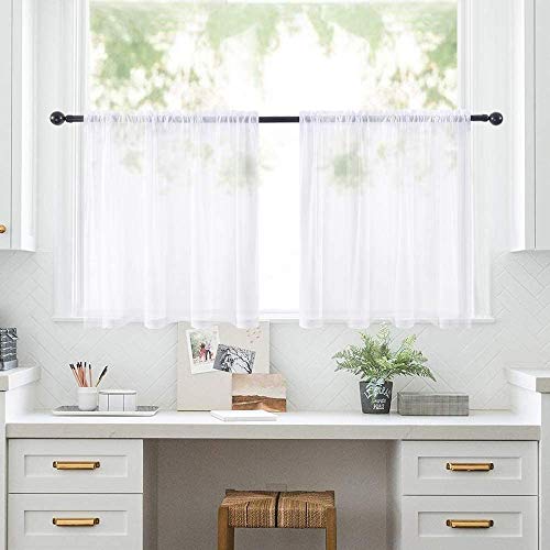 Short Sheer Curtains 30 Inch Length 2 Panels (White / 29"W x 30"L (Pack of 2))