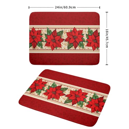 Poinsettia Flowers Dish Drying Mat 18"x24" Christmas Red Decorative Dish Drainer Mats Xmas Winter Floral Print Reversible Microfiber Dish Drying Rack Pad for Kitchen Countertop Sink (24" x 18")