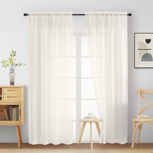 Ivory Sheer Curtains 90 Inches Long 2 Panels (42"W x 90"L (Pack of 2) / Ivory)