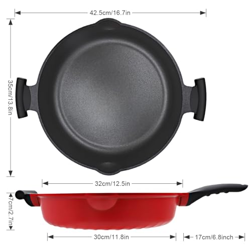 14 Inch Deep Frying Pan with Lid (Red)
