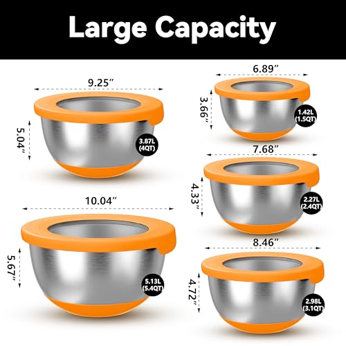 Stainless Steel Mixing Bowls with Lids (Orange)