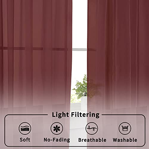 Aiyufneg Small Sheer Tier Curtains Half Kitchen Curtain Sheers (40"W x 24"L (Pack of 2) / Burgundy)