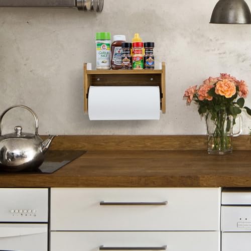 Acacia Wood Paper Towel Holder with Shelf (Premium Acacia Wood)